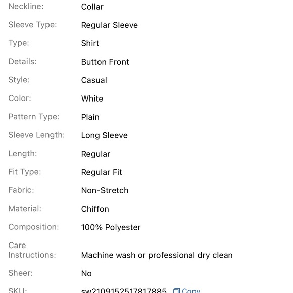 New | White Button Down Collared Shirt w/ Hidden Button | Size Large (8/10) - Picture 7 of 7